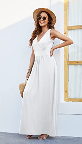 Image of AUSELILY Maxi Dresses for Women Summer Casual Sleeveless V Neck Wrap Dress | Sleeveless Long maxi dress with wrap V neck & side pockets, for formal cocktail, beach & casual daily wear