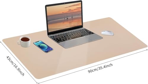 Image of Bloss Leather Desk Pad, Mouse Pad, Non-Slip Desk Protector Mat, Leather Desk Blotter, Computer Desk Pad, Waterproof Desk Mat for Home Office and Decor - Beige (35.4x17Inches)