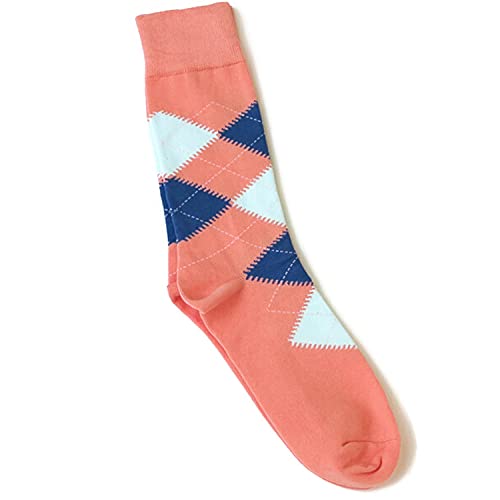 Men's Coral, Mint & Navy Blue Cotton Argyle Socks - Made in USA, Fits Most Sizes2