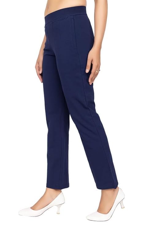 Image of Mlada All Day Cotton Track Pants for Women with 3 Zip Pockets | Regular Fit Mid Rise Track Pants with Stretchable Elastic Waist and Interlock Seams to Prevent Chafing