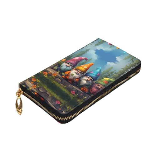 Leather Wallet - Stylish and Functional Wallet for Women with Multiple Compartments and Zipper Design Colorful Gnomes Prints, Black, One Size3