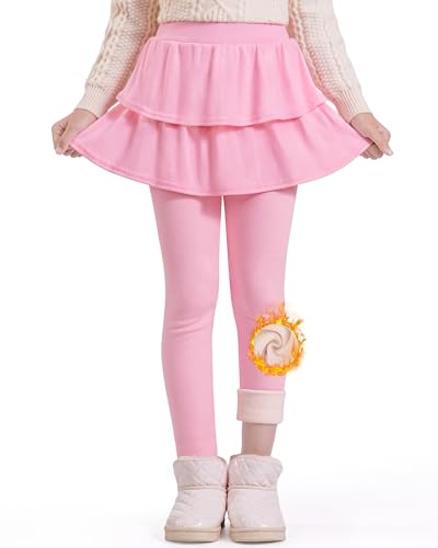 Auranso Girls Fleece Lined Leggings with Skirt Kids Winter Warm