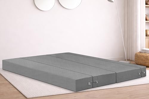 Image of Rosebell Four Seater Foldable Sofa Cum Bed (6x6 Feet) ? Jute Fabric, Washable Removable Cover, Includes Cushion | Space Saving Convertible Sofa Bed for Home, Office & Guests - Grey