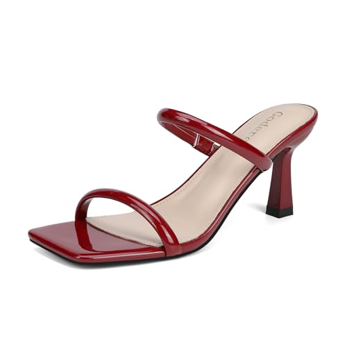 Image of Goderci Women's Two Straps Kitten Heel Sandals | 3 inch Kitten Heel, Fashion Square Open Toe, Slip On Summer Mules, for Party, Wedding, Daily