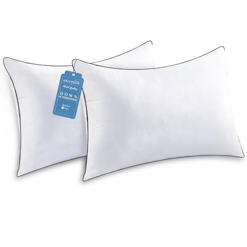 JOLLYVOGUE Pillows Queen Size Set of 2 for Sleeping, Soft and Supportive Bed Pillow with Down Alternative Filling for Side and Back Sleepers, Hotel Collection, 30×20 Inches
