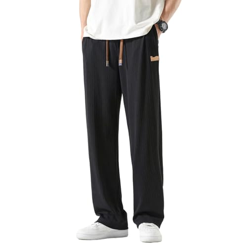 Summer Striped Casual Pants Men Thin Loose Straight Wide Leg Elastic Waist Jogger Trousers Streetwear