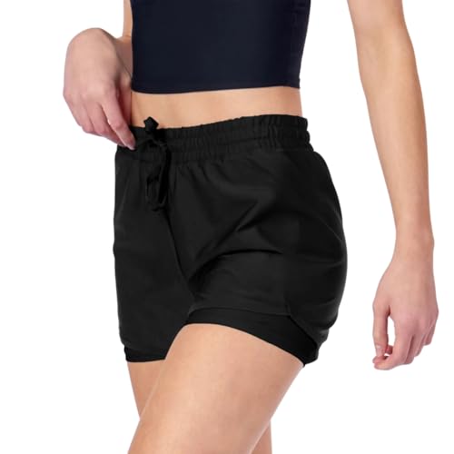Short Feminino Termico Dryfit 2 em 1 Liso Academia Treino (BR, Alfa, P, Regular, Regular, Preto)