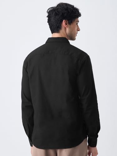 The Souled Store Men's Black Cotton Linen Shirt Soft Black - Image 5