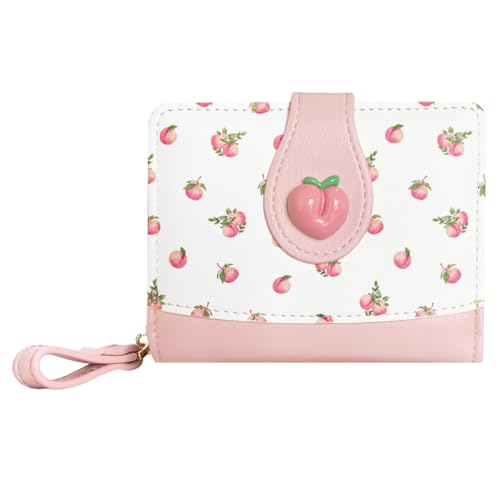 Image of Cute Print Wallet Blueberry Strawberry Cherry Wallet with Credit Card Slot Zipper Coin Pocket for Women Girls (PEACH)