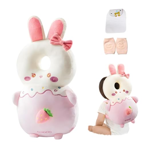 Image of Baby Head Protector Backpack, Toddler Baby Head Protection Backpack with Baby Knee Pads Alarm Function for Walking & Crawling, Soft, Breathable and Wearing Safety Baby Head Protector (Pink Rabbit)