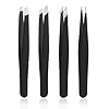 4 PCS Stainless Steel Tweezers Set – Precision Tweezers for Ingrown Hair, Facial Hair, Splinter, Blackhead and Tick Remover