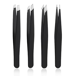 4 PCS Stainless Steel Tweezers Set – Precision Tweezers for Ingrown Hair, Facial Hair, Splinter, Blackhead and Tick Remover