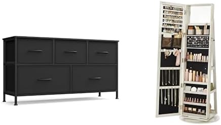 SONGMICS Dresser for Bedroom, 360° Swivel Jewelry Cabinet, ULGS322B01S and UJJC006W01