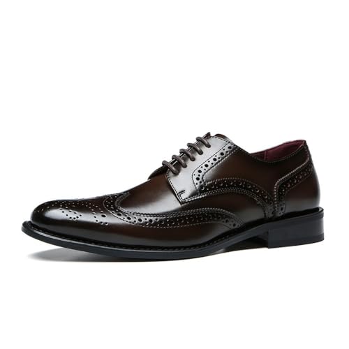 Spring Men's Leather Shoes Gentleman Carved Business Shoes Oxfords(Brown,9)