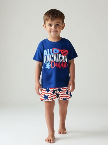 Image of Boys 2pc Shorts Set Outfit Short Sleeve Shirt with Bold Applique Print and Shorts