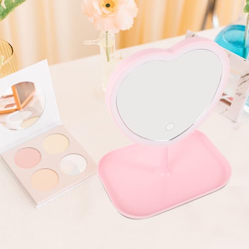 Espejo de maquillaje LED en forma de corazón recargable USB miniatura 5