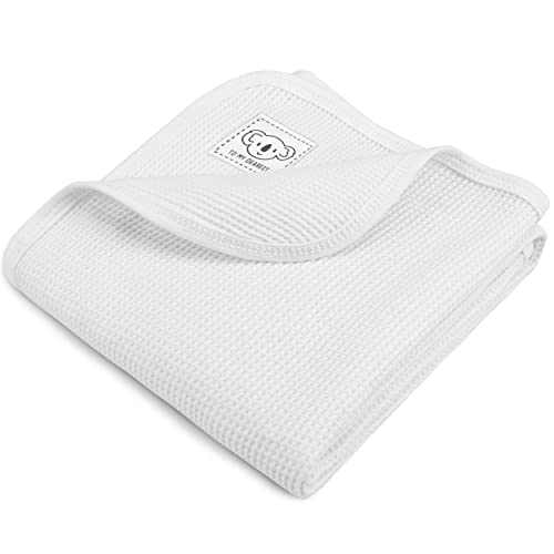 Image of HOMRITAR 100% Cotton Waffle Baby Blanket for Boys Girls Soft Lightweight Toddler Bed Blanket with Cute Koala Design for All Season Infant Blanket 30 x 30 Inch White