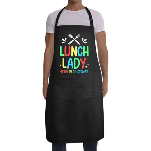 FunPod Lunch Lady Hero In A Hairnet Ladies School Cafeteria Worker Apron With Pocket For Men