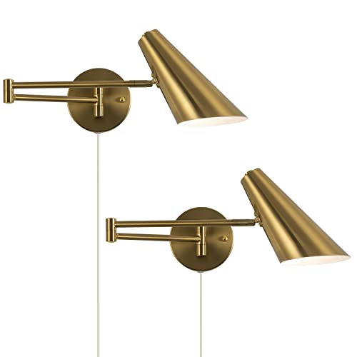 Ahaloye Plug in Wall Sconce Set of 2, Brass Swing Arms Wall Light Plug-in Wall Lamp for Bedroom...
