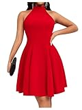 Milumia Women's Elegant Halter Dress Sleeveless Flared A Line Formal Short Dresses Red Medium