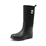 DREAM PAIRS Bottes de Pluie Femme Confortables, Design Bimatière Caoutchouc et Tissu, Faciles à Enfiler, Bottines Chaudes Antidérapantes, Chaussures Jardin Neige Extérieur,Size 38,Noir,DWEMRB2506