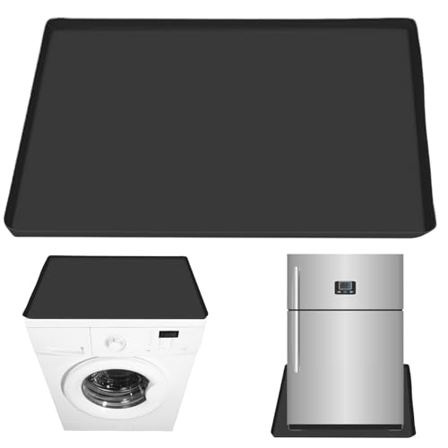 Tapis de réfrigérateur avec bord surélevé - 60 x 60 cm - En silicone - Bac d'égouttement - Protection du sol - Pour réfrigérateur, machine à laver - Noir