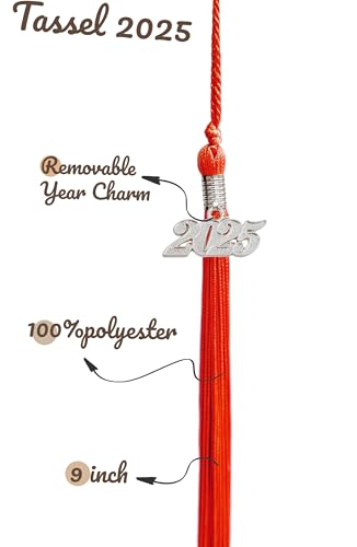 Image of Graduation Single Color Tassel with Date Drop 2025(Red Tassel,Silver Charm)