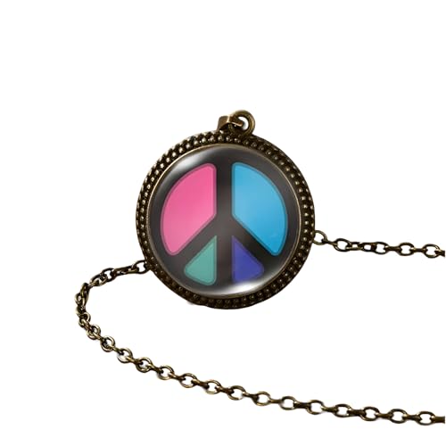 Collier Hippie Argent 925 Anti Allergie Pendentif Signe de Paix Verre Inaltérable