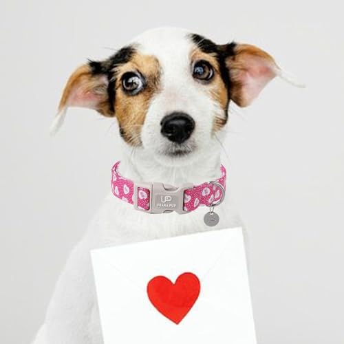 Image of Valentine's Day Dog Collar, Pink Heart Dog Collar with Quick Release, Valentine's Day Gift Pet Collar for Puppy Girl Boy Dog, Wedding Dog Collar