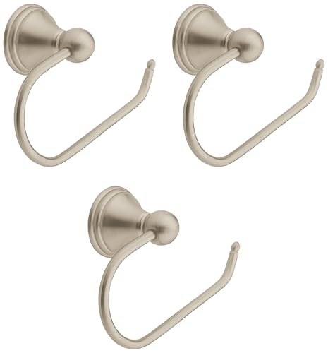 Image of Moen Preston Collection Spot Resist Brushed Nickel Single Post Toilet Paper Holder, Wall Mounted Toilet Roll Holder, DN8408BN (Pack of 3)