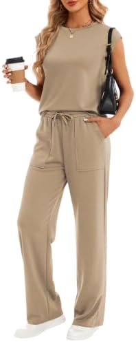 IVIR Zweiteiler Trainingsanzug Damen Tracksuit Kurzarm Lässige Crew Neck Jogginganzug Sommer Outfits Trainingsanzüge mit Taschen