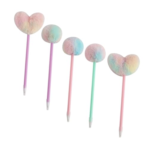 Artibetter 5piezas Bolígrafo De Forma De Corazón Bolígrafo Pompón Decorativo De Peluche Para Escribir Estudiantes Brillantes