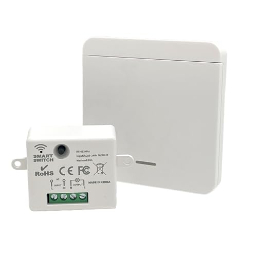Kit Interruptor Inalambrico con Transmisor y Receptor 10A 220V 433Mhz Interruptor de Luz Inalámbrico para Sala de Estar Dormitorio Cocina para Lámpara de Hasta 1500W Control Remoto Hasta 50-200 M