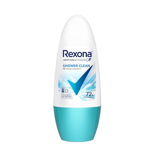 Rexona Women Shower Clean Roll-On Motion Activated Deodorant | 72-Hour Freshness | MotionSense™ Technology | Alcohol-Free & Gentle on Skin | 45 ML