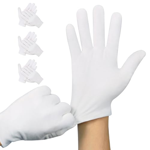 3 Pairs White Cotton Gloves, Premium Cotton Gloves for Dry Hands Sleeping, White Gloves for...
