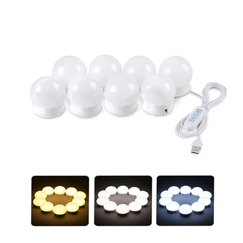 HBBursts Luces Regulables De 5 W, 50 Mm, 14 Bombillas, Lámpara LED Hollywood For Espejo, Recargable, For Armario, Maquillaje Y Pared Baño(8-light,50mm-tri colour)