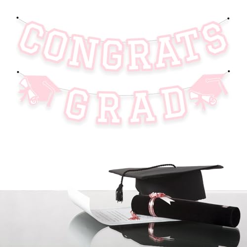 Image of Congrats Grad Banner Graduation Party Banner Decoration Hanging Garland High School College Backdrop Supplies Pink
