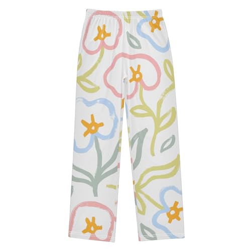 Sketch Flower Boys Pants Boys Athletic Pants Long Pant for Boywith Pockets Wide-Leg Size 6-14Y