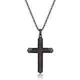 Metro Jewelry Ebony Wood Cross Pendant Necklace for Men in Stainless Steel with Black Ion Plating 24 Inches Long Box Chain