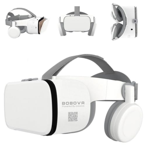 Phone VR Headset, Virtual Reality Glasses Goggles Compatible with iPhone 17 16 15 14 13 12 Pro Samsung Galaxy S24 S23 S22 S21 VR Goggles w/Wireless Headphones for Adults & Kids, White