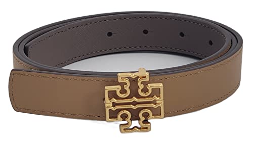 Tory Burch 141739 Britten Logo Clam Shell Grey/Tiramisu Light Brown With Gold Hardware Reversible 1 Inch Women's Belt3