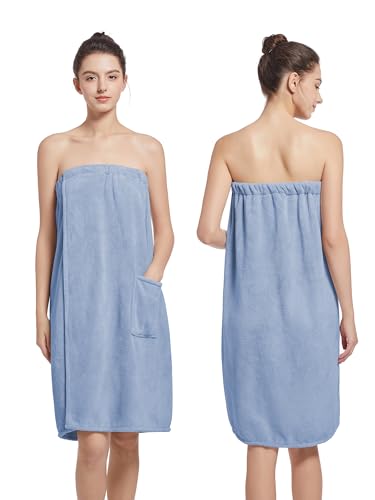 Image of Women'S Soft Wrap Towel Full Length,Bath Robe After Shower Female Plush Long,Spa Bathrobes Lightweight With Pockets