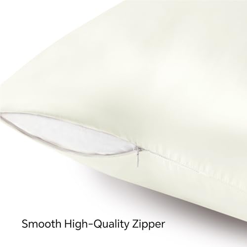 BEDELITE Satin Pillowcase with Zipper, Ivory King Size Pillow Cases Set of 2, Super Soft and Cooling Similar to Silk Pillow Cases, Gift for Women Men(20x36 Inches)