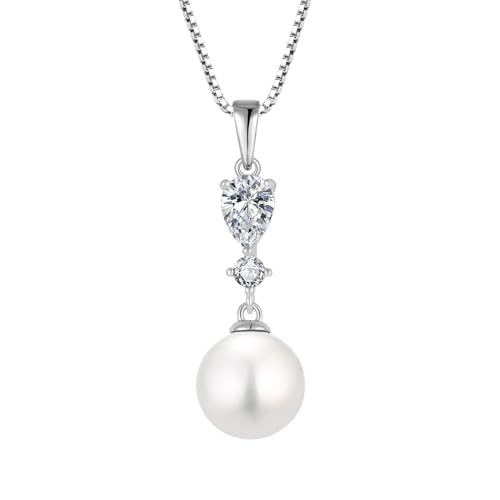 Perlas para mujer con colgante de piedra natal de plata de ley