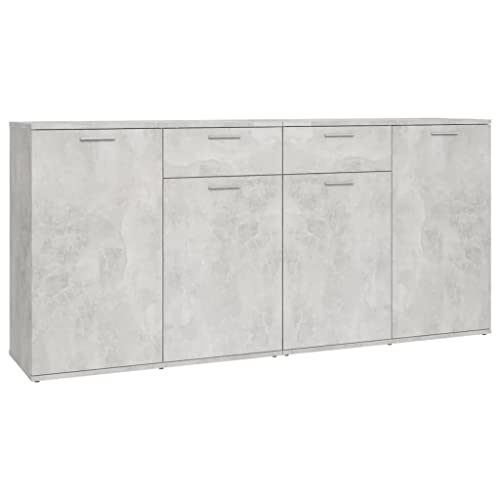 vidaXL Buffet Armoire Latérale Meuble de Rangement Armoire de Rangement avec 4 Portes et 2 Tiroirs Intérieur Gris Béton 160x36x75 cm Aggloméré