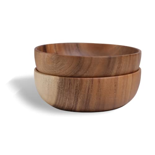 Hand-Crafted From Solid Acacia Wood Salad Bowls 7.1 Inches Set of 2