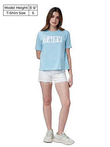 Image of The Souled Store|Official Daisy Duck: All About Me Women and Girls T-Shirts|Leeve|Regular fit Graphic Printed| 100% Cotton Blue Color Women T-Shirts T Shirt for Women Round Neck
