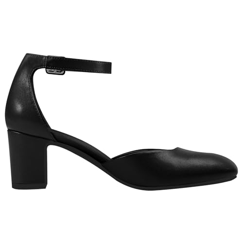 PIZZ ANNU Women's Gilaa Closed Toe Low Chunky Heels Pumps Ankle Strap Wedding Business Round Toe Block Dress Shoes3