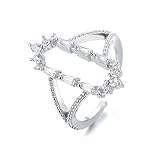 Hebelee CZ Rectangle Open Band Ring for Women Silver Plated Minimalist Cubic Zirconia Wedding Statement Adjustable Finger Rings Comfort Fit Fashion Simple Geometric Engagement Jewelry