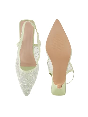 Image of TRYME Women Pointed Toe Stone Embellishment Slingback Heel pencil Sandals